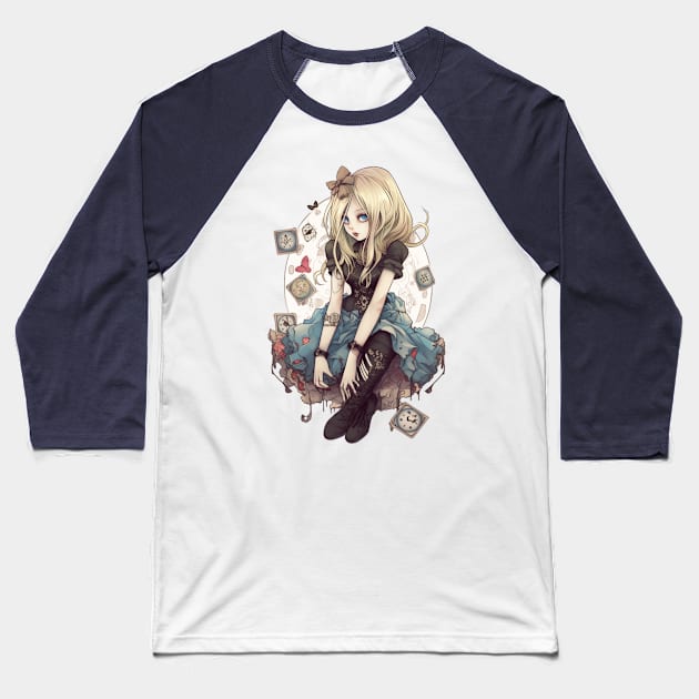 Inked Gothic Alice in Wonderland Baseball T-Shirt by ForbiddenGeek